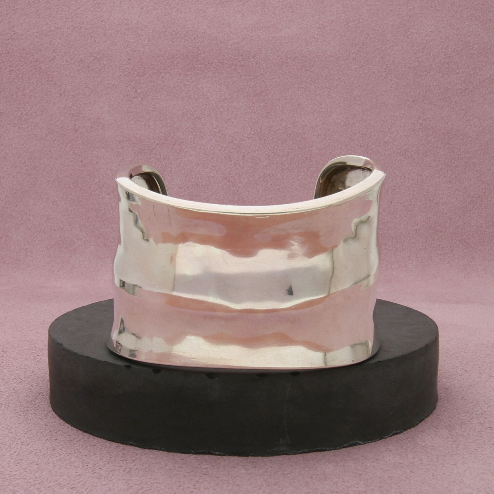 Sterling Silver Vintage Concave Asymmetrical Cuff Bracelet Size 6in